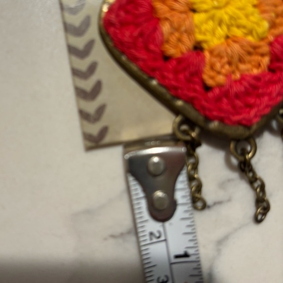 INDIBLUE Crochet Metal Pendant with Red and Yellow Design Festival Vibes NEW - Picture 4 of 8